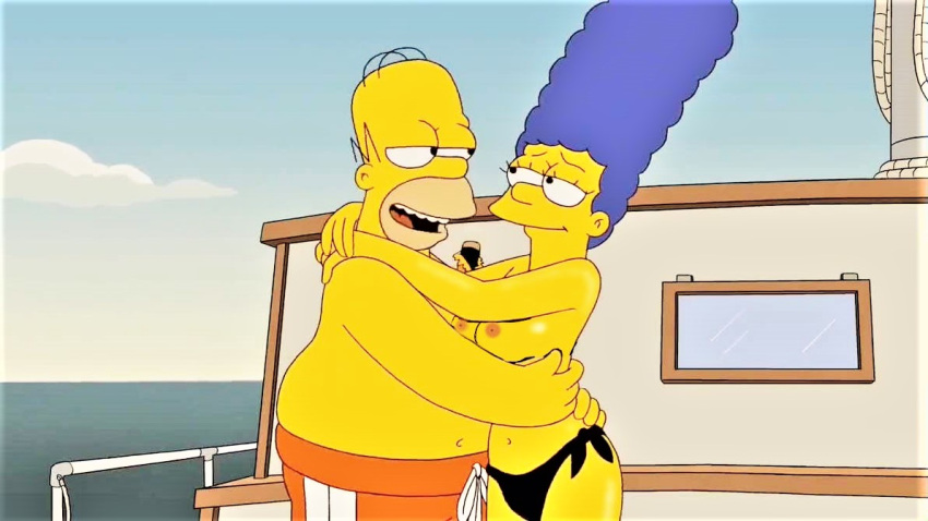 Hentai Topless Bikini Bottom Breasts Edit Erect Nipples Homer Simpson Marge Simpson The