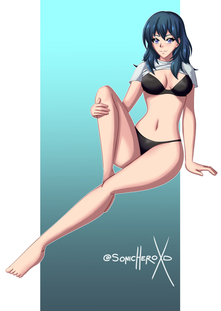 Hentai Nintendo Girl Alluring Bare Legs Bikini Blue Eyes Breasts Byleth Female Byleth Fire