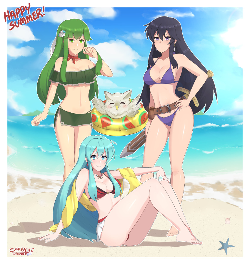 Hentai Nintendo Girls Absurd Res Alluring Aqua Hair Ayra Fire Emblem Beach Bikini Bird