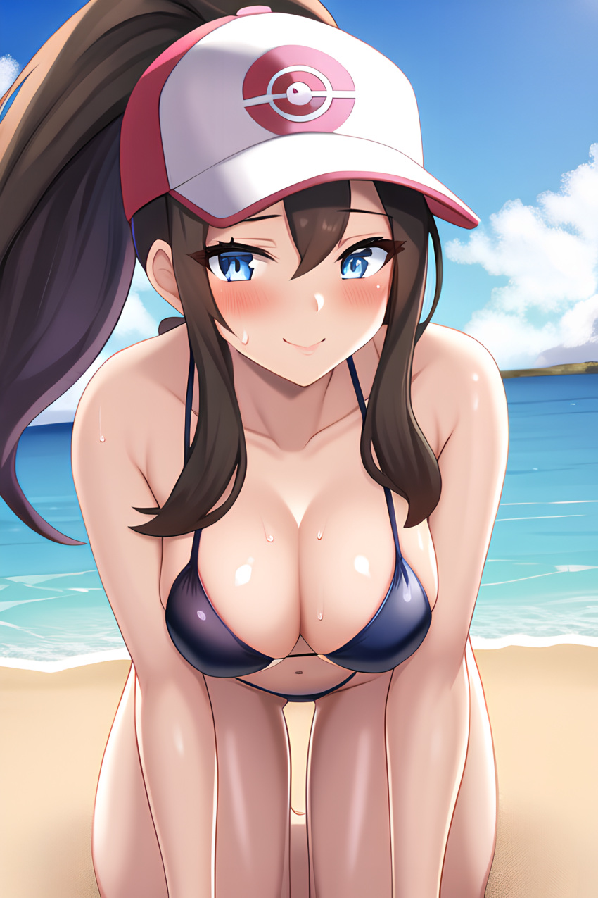 Hentai Nintendo 1girl Alluring Beach Big Breasts Bikini Black Bikini