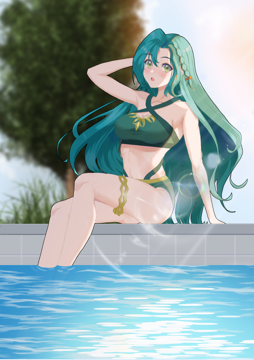 Hentai Nintendo Girl Absurdres Alluring Aqua Hair Bare Shoulders