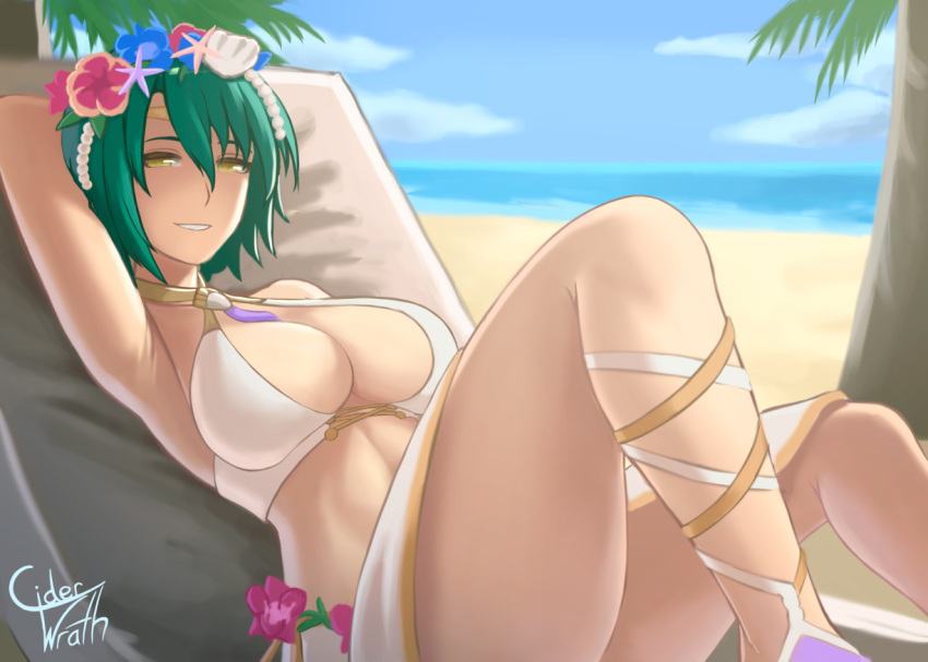 Hentai Nintendo Girl Girl Girl Alluring Alternate Costume Arms Behind Head Bare Legs Beach