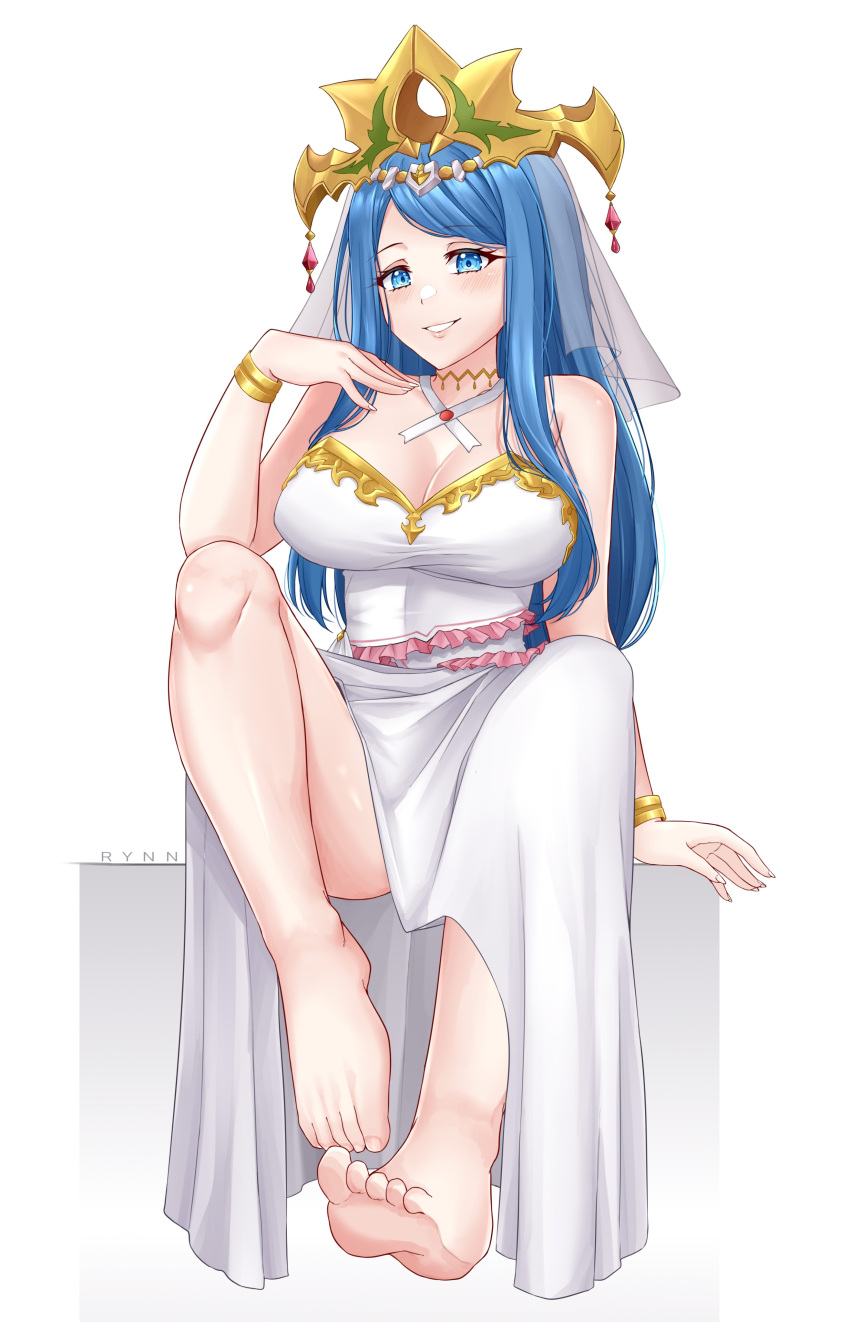 Hentai Nintendo Girl Girl Absurd Res Alluring Barefoot Blue Eyes Blue Hair Bracelet Crown