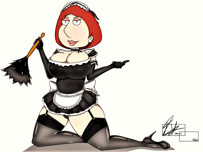 big_breasts erect_nipples_under_clothes family_guy gloves lois_griffin maid_uniform panties stockings thighs