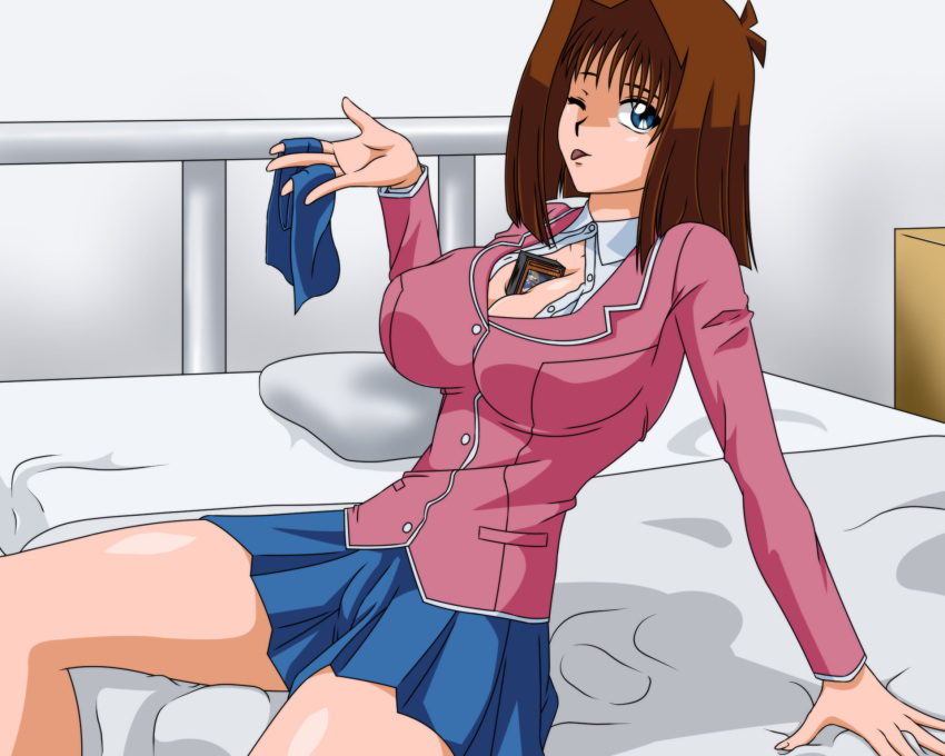 1girl 1girl big_breasts blue_eyes breasts brown_hair female_focus nipples short_hair solo_female tagme tea_gardner teen yu-gi-oh! yu-gi-oh!_duel_monsters zahkey