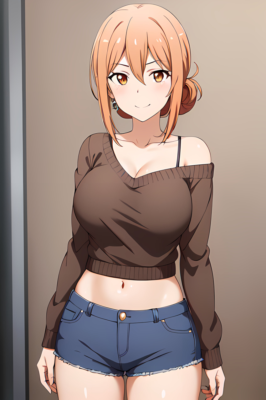 1826313 1girl alluring big_breasts milf orange_eyes orange_hair shirt shorts yahari_ore_no_seishun_lovecome_wa_machigatteiru. yuigahama_yui's_mother