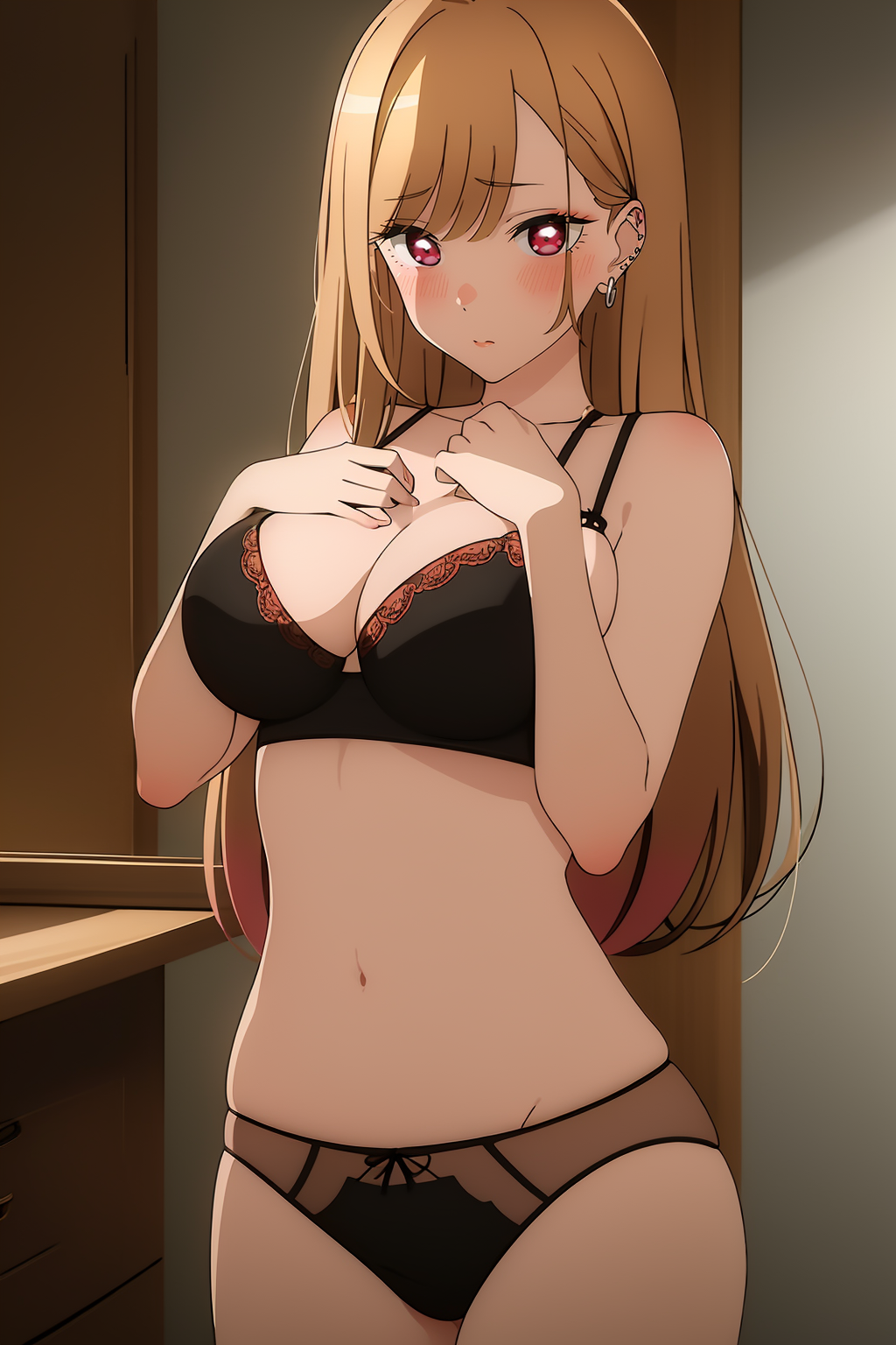 1girl ai_generated alluring big_breasts blonde_hair bra cleavage kitagawa_marin panties pink_eyes sensualsketcher sono_bisque_doll_wa_koi_wo_suru underwear