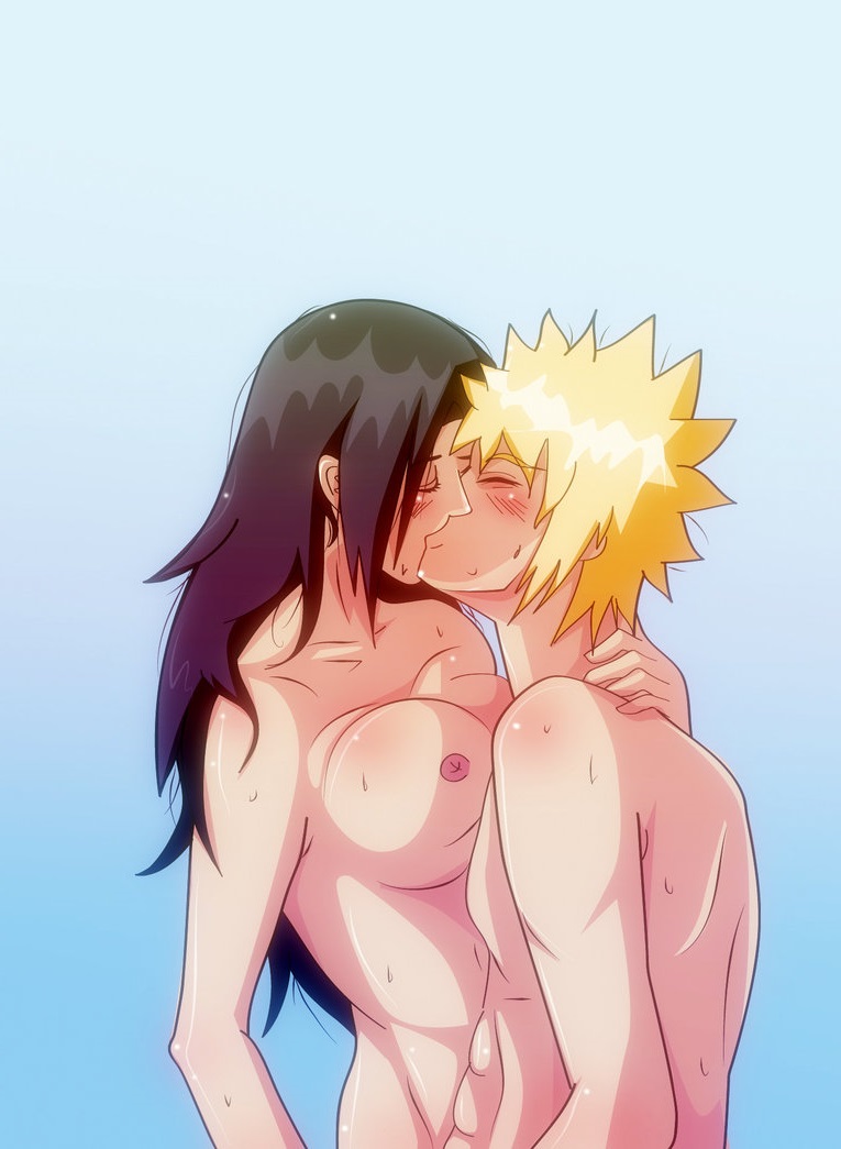 1boy 1girl black_hair blonde_hair breasts couple kissing mikoto_uchiha minato_namikaze naruto naruto_(series) naruto_shippuden nipples