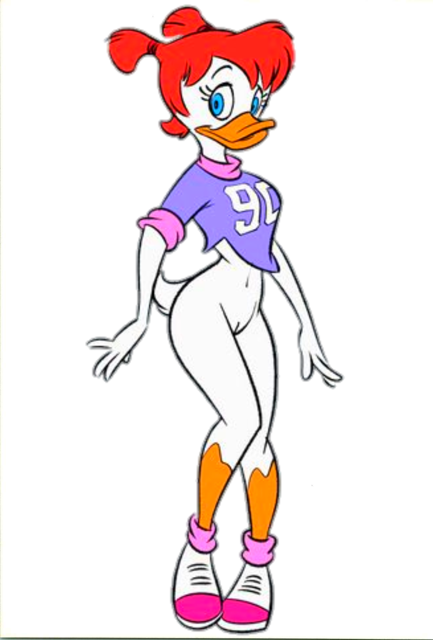 1girl aged_up blue_eyes cleft_of_venus darkwing_duck disney female_human gosalyn_mallard pussy red_hair simple_background twintails white_background