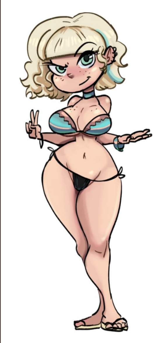 1girl blonde blonde_hair bra choker disney disney_channel disney_xd freckles hourglass_figure jackie_lynn_thomas light-blue_choker naughty_face short_hair star_vs_the_forces_of_evil thong unknown_artist v wide_hips