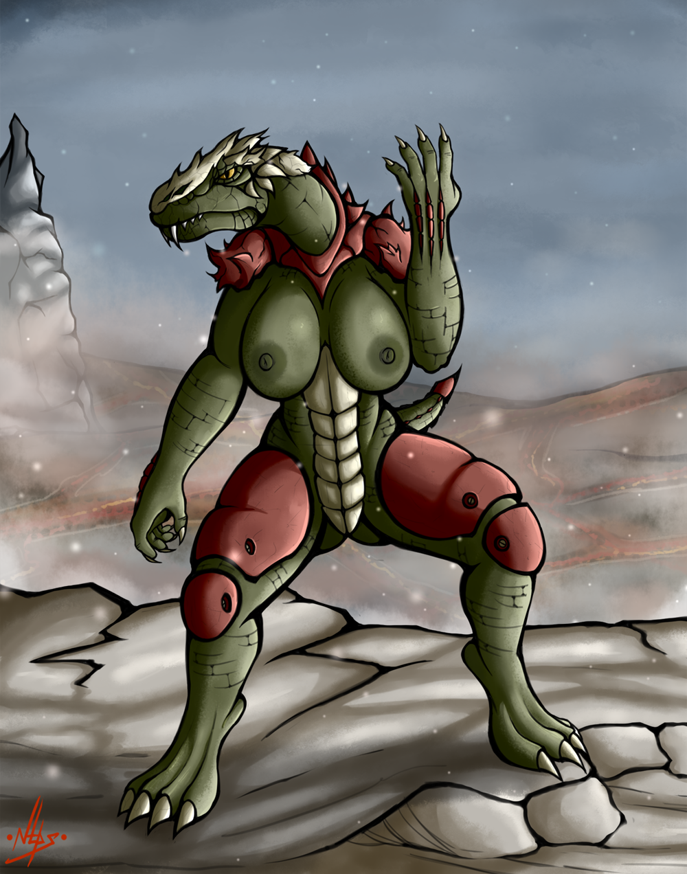 1girl big_breasts breasts female_solo notrespassers quake quake_champions reptile reptile_humanoid sorlag stockings thick_thighs thighs