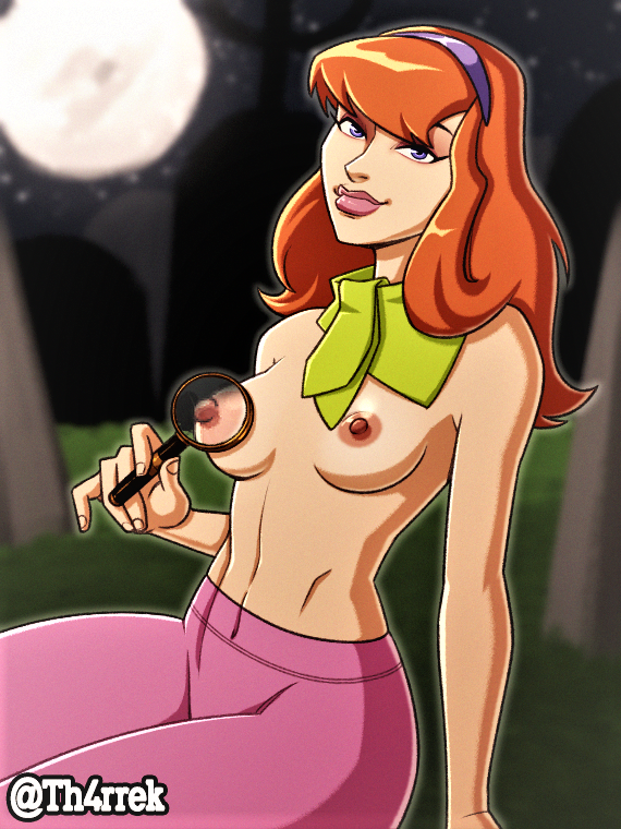 breasts daphne_blake erect_nipples magnifying_glass medium_breasts no_bra pantyhose scooby-doo th4rrek thighs topless