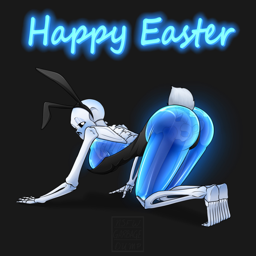 all_fours ass ass_focus ass_up black_background black_bunny_ears blue_blush blue_body blush bottom_sans bunny_ears bunny_headband bunny_tail bunnysuit dark_background easter ectobody happy_easter kneel looking_at_viewer nsfwgarbagedump_(artist) rabbit_ears rabbit_tail sans sans_(undertale) seductive_look uke_sans undertale undertale_(series)