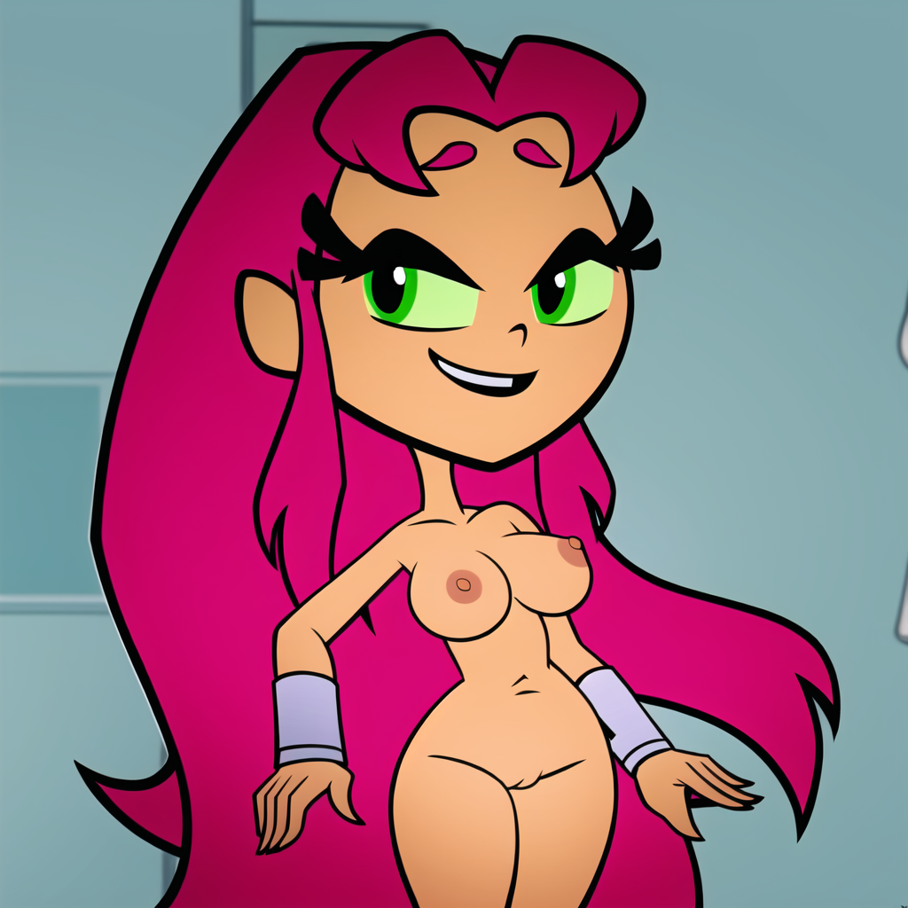 1girl 1girl ai_generated alien alien_girl big_breasts big_eyes cartoon_network cats62 cute dc_comics green_eyes koriand'r long_hair medium_breasts nipples nude nude pink_hair stable_diffusion starfire teen_titans teen_titans_go