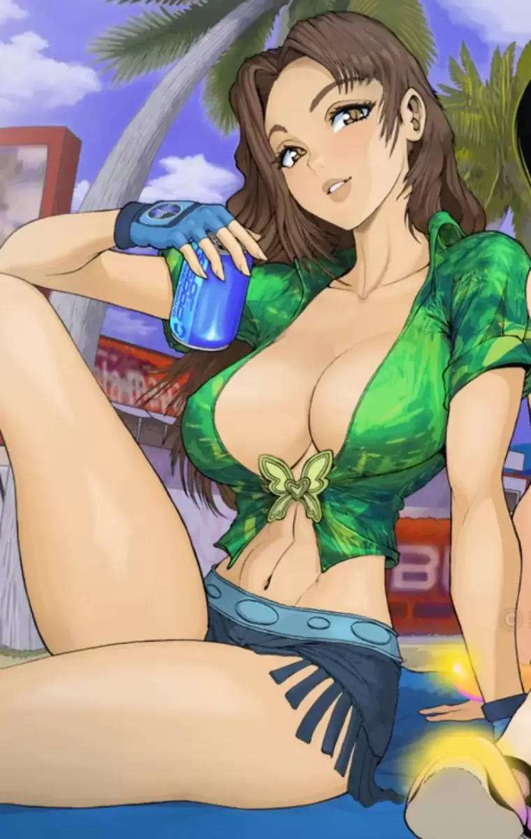 1girl alluring beach big_breasts brazil brazilian brown_eyes brown_hair brunette christie_monteiro cleavage namco shirt short_shorts tekken tekken_4 tekken_5_dark_resurrection tekken_tag_tournament_2 thighs