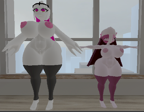 3d big_breasts big_nipples big_thighs friday_night_funkin grey_socks nikusa_(sugarratio) pink_eyes pink_hair pink_skin pink_socks sarvente_(dokki.doodlez) white_eyes white_hair white_skin