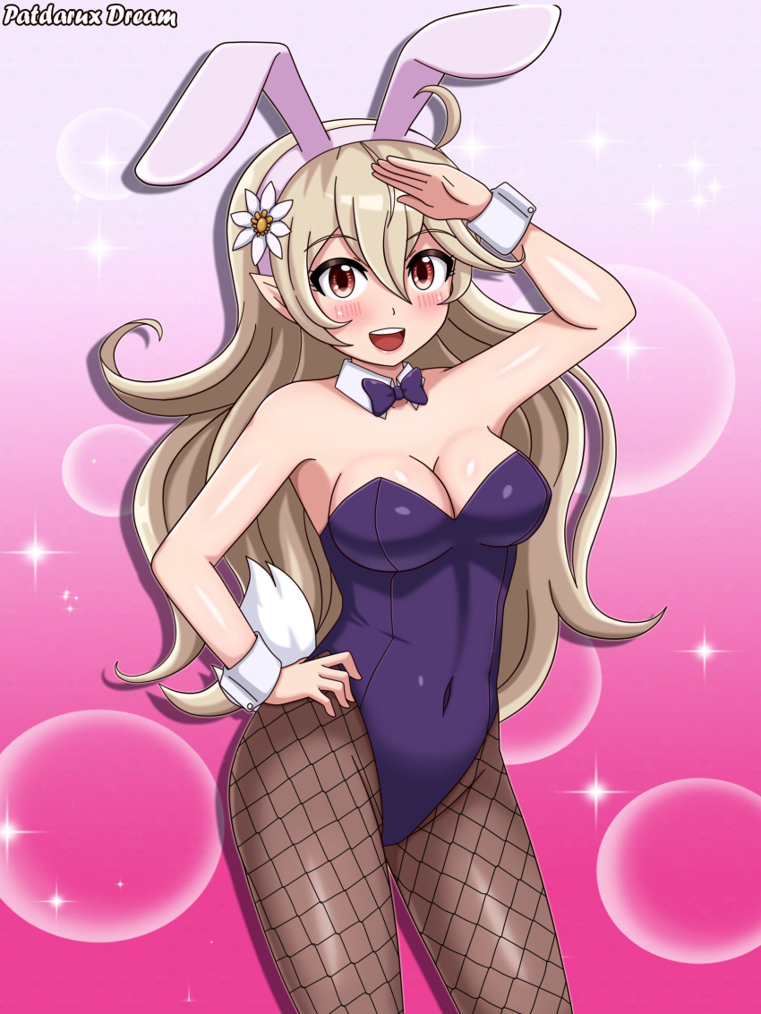 1girl 1girl 1girl alluring alternate_costume breasts bunny_ears bunny_girl bunnysuit corrin_(fire_emblem) corrin_(fire_emblem)_(female) female_only fire_emblem fire_emblem_fates fishnet_legwear fishnets looking_at_viewer nintendo open_mouth patdarux