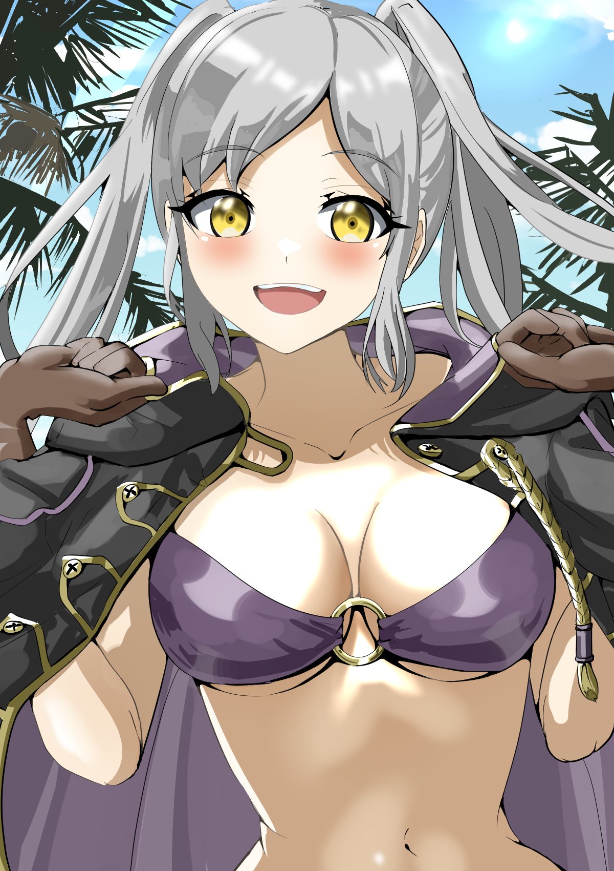 1girl 1girl 1girl alluring alternate_costume bikini breasts female_only fire_emblem fire_emblem_awakening nintendo official_alternate_costume open_mouth purple_bikini purple_swimsuit robin_(fire_emblem) robin_(fire_emblem)_(female) robin_(summer)_(fire_emblem)_(female) swimsuit taka_p_(zelda27th) zelda27th