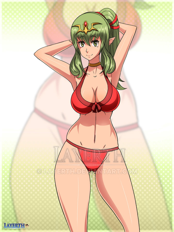 1girl 1girl 1girl alluring alternate_costume arms_behind_head ass_visible_through_thighs bare_legs bare_midriff big_breasts bikini breasts cleavage female_only fire_emblem fire_emblem_awakening fire_emblem_heroes green_eyes green_hair layerth legs long_hair looking_at_viewer midriff nintendo official_alternate_costume pointy_ears ponytail red_bikini red_swimsuit smile swimsuit tiki_(adult)_(fire_emblem) tiki_(adult)_(summer)_(fire_emblem) tiki_(fire_emblem)