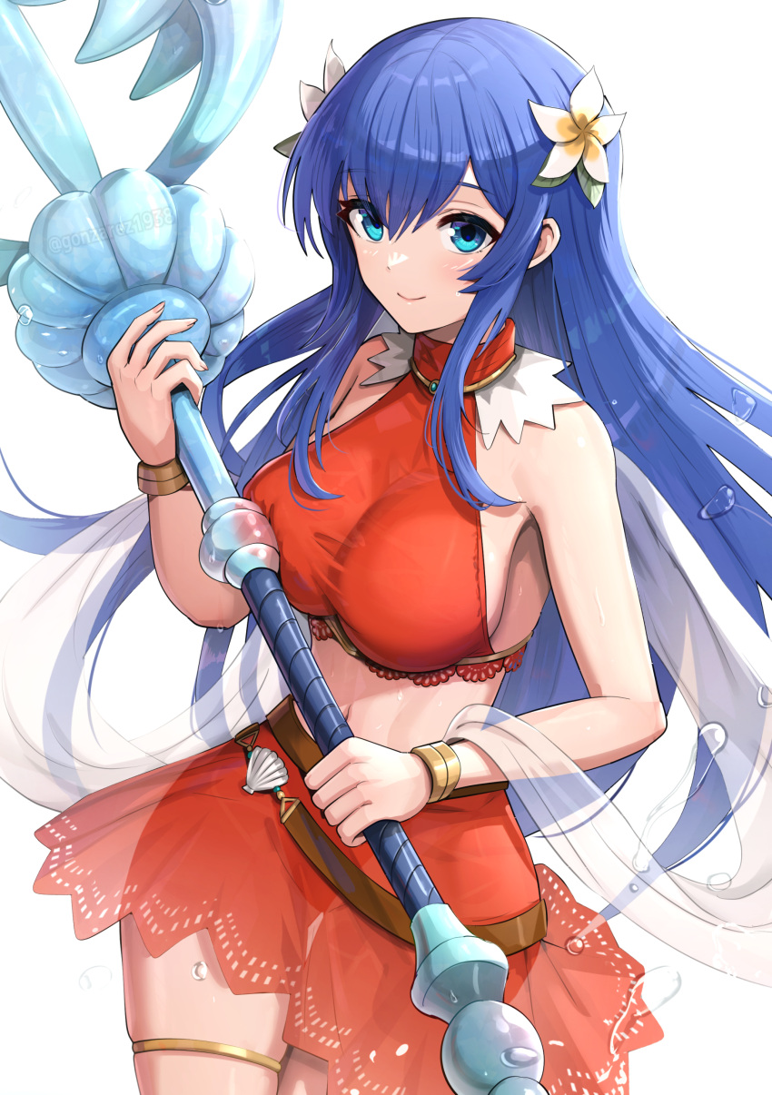 1girl alluring bikini blue_eyes blue_hair breasts caeda caeda_(fire_emblem) caeda_(summer)_(fire_emblem) fire_emblem fire_emblem_heroes gonzarez medium_breasts nintendo red_bikini swimsuit