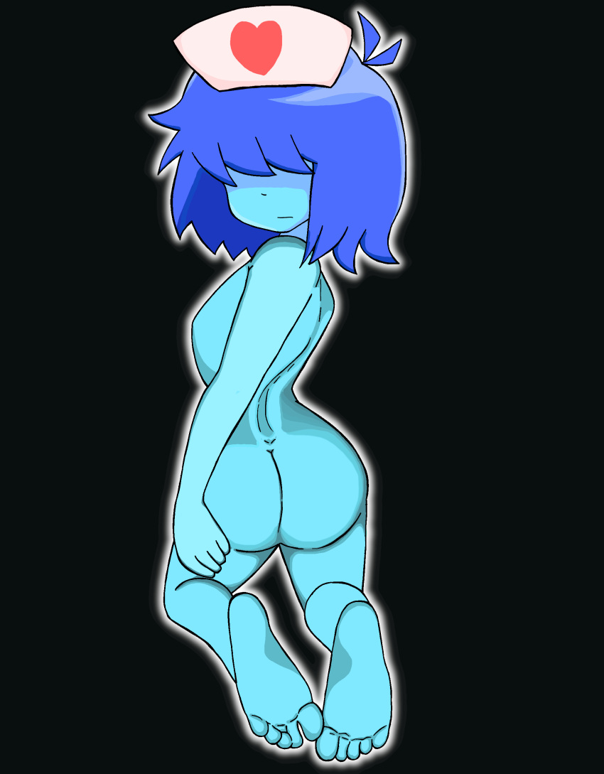 1female 1girl 2020s 2022 alternate_version_available ass black_background blue_body blue_hair blue_skin breasts butt deltarune female female_human female_kris_(deltarune) female_only gopindon hair_over_eyes hat headwear human human_only kris_(dark_world_form) kris_(deltarune) kris_female_(deltarune) naked_female nude nude_female nurse_cap pixiv_id_30630433 short_hair simple_background solo solo_female undertale_(series)