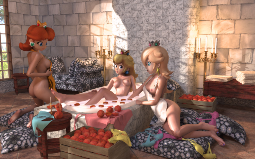 apron ass breasts darklordiiid lingerie mario_(series) nintendo princess_daisy princess_peach rosalina