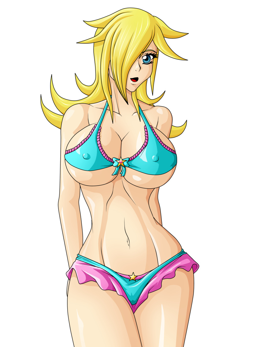 1girl big_breasts bikini blonde_hair breasts cleavage mario_(series) nintendo princess_rosalina rosalina war-off-evil