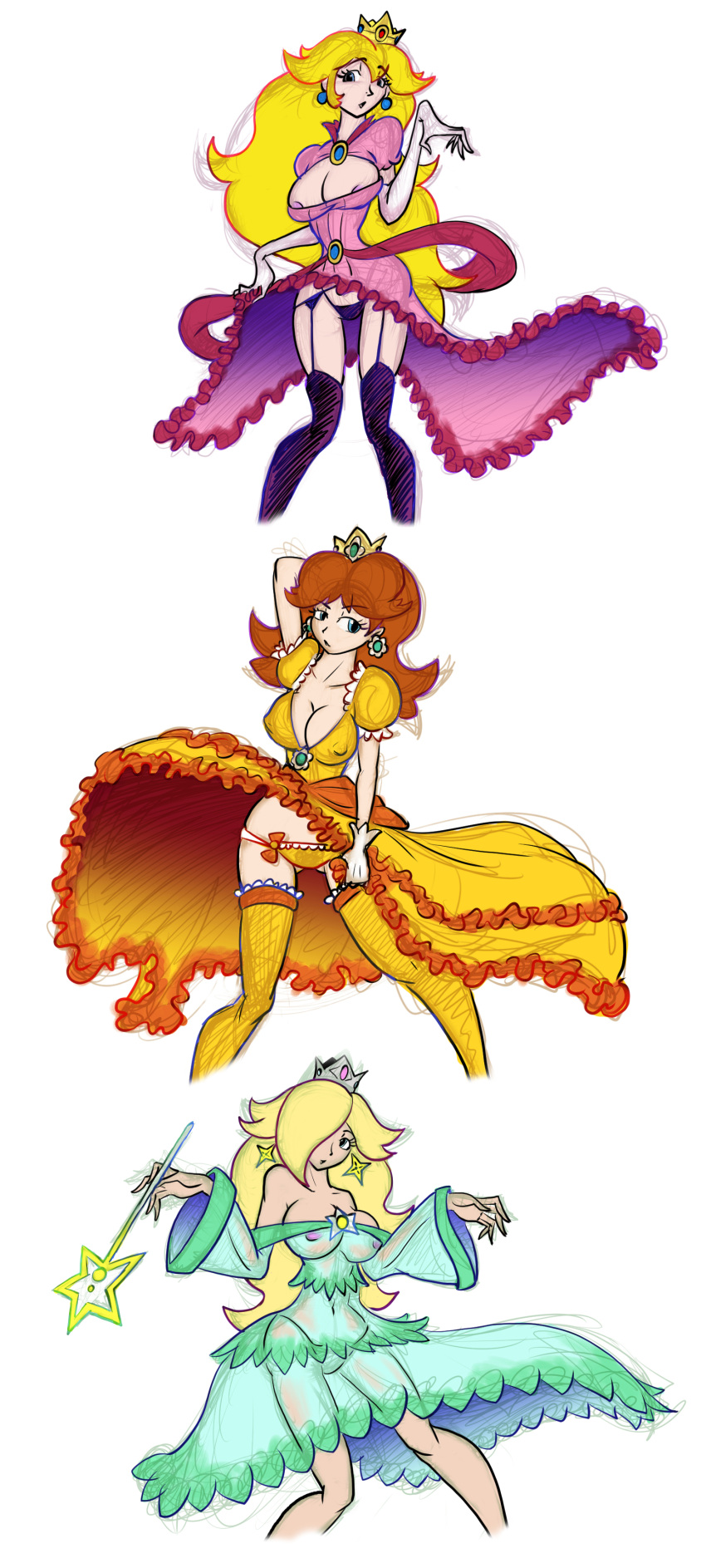 breasts dress hallowgazer mario_(series) nintendo princess_daisy princess_peach rosalina