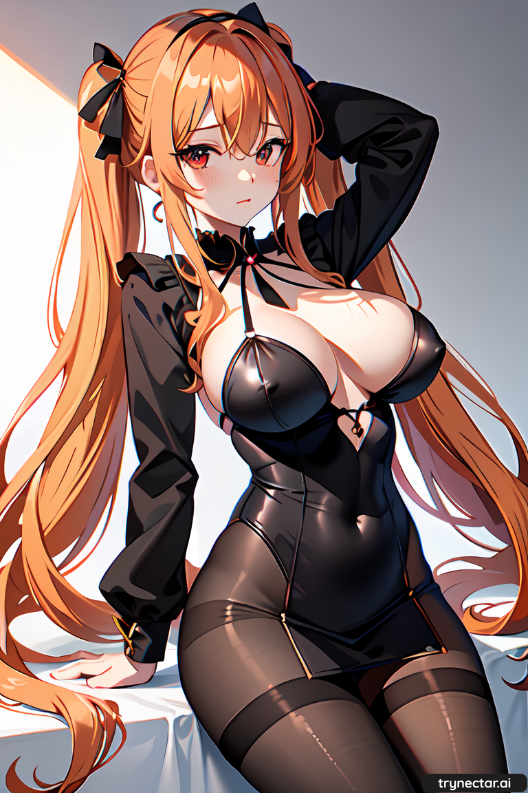 ai ai_generated alisa_southerncross black_bow black_ribbon breasts cleavage hentai keroro_gunsou neck_ribbon orange_hair