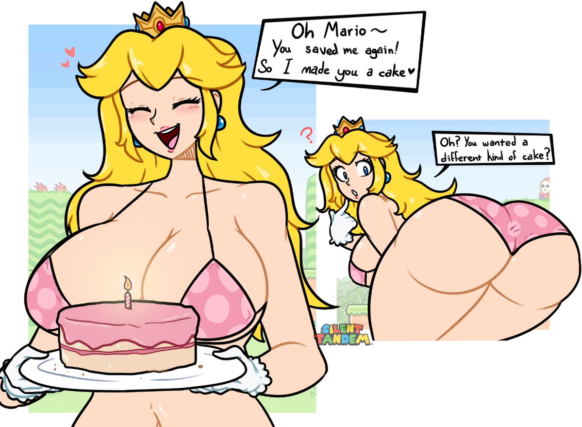 1girl 1girl 2d alternate_ass_size alternate_breast_size ass big_ass big_ass big_breasts big_breasts blonde_hair blue_eyes bottom_heavy breasts bubble_ass bubble_butt cake dat_ass english_text fat_ass female_only food huge_ass huge_breasts large_ass mario_(series) multiple_views nintendo panties princess_peach sexy sexy_ass sexy_body sexy_breasts sexy_panties sexy_pose silenttandem smelly_ass speech_bubble super_mario_bros._2 text