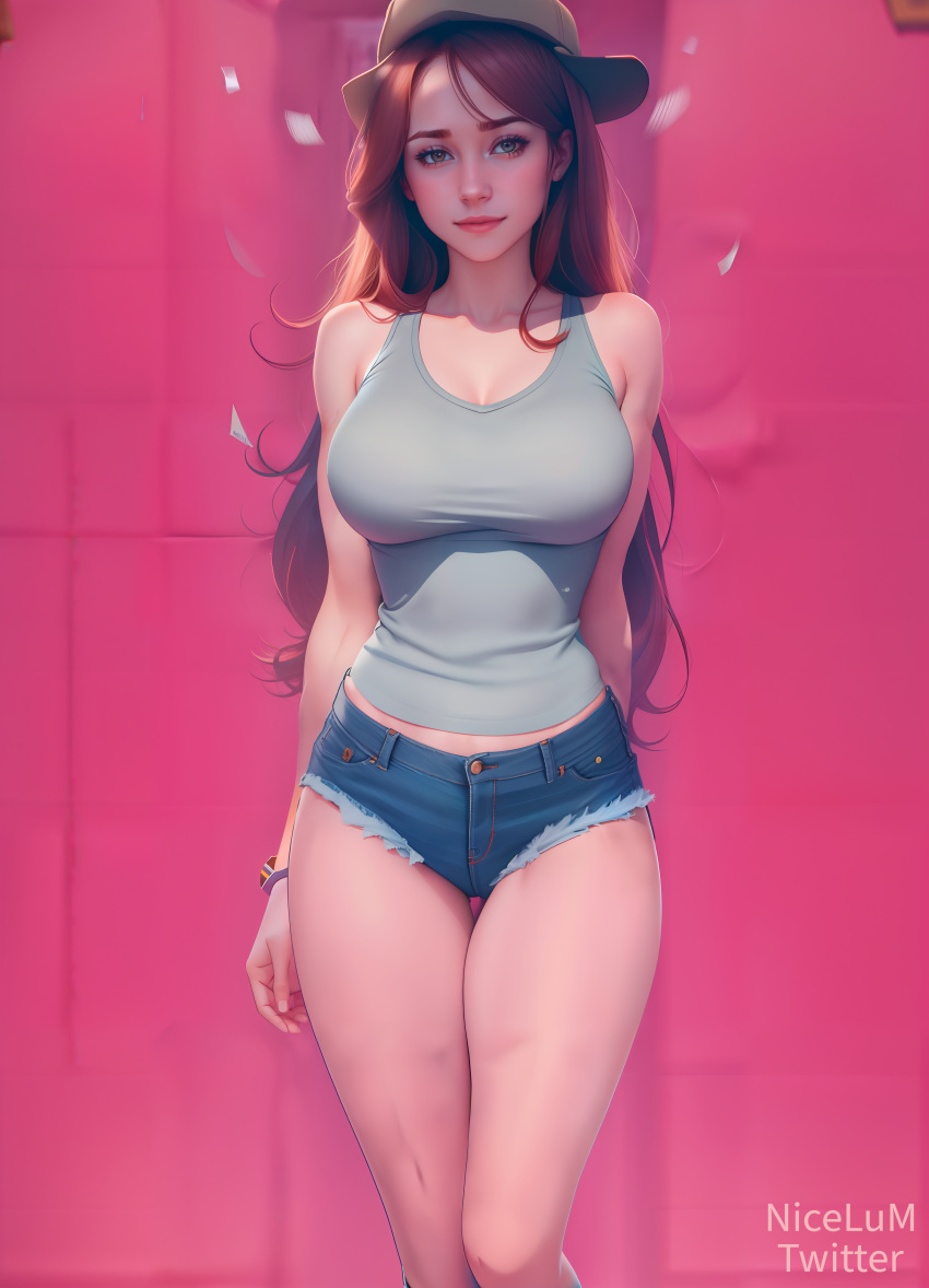 1girl ai_generated big_breasts daisy_dukes disney female gravity_falls jean_shorts long_hair nicelum portrait solo thigh_gap wendy_corduroy