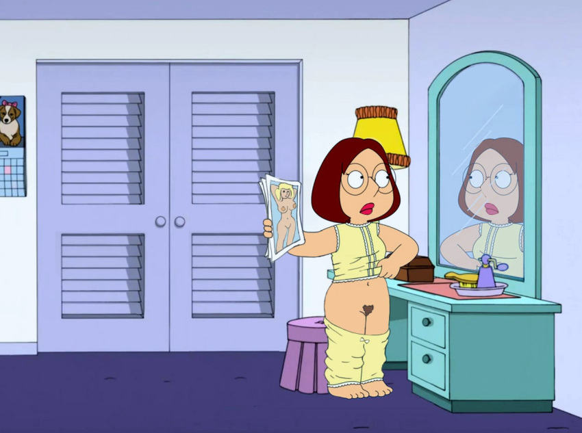 family_guy glasses meg_griffin no_panties pajamas pubic_hair pussy thighs