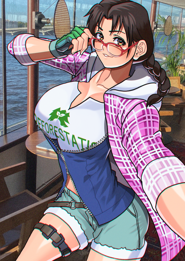 1girl akisu_k alluring athletic_female bandai_namco big_breasts brown_hair clothed female_abs fit_female glasses julia_chang namco namco_bandai smile tekken tekken_3 tekken_4 tekken_5 tekken_5_dark_resurrection tekken_6 tekken_6_bloodline_rebellion tekken_7 tekken_bloodline tekken_revolution tekken_tag_tournament tekken_tag_tournament_2 thighs