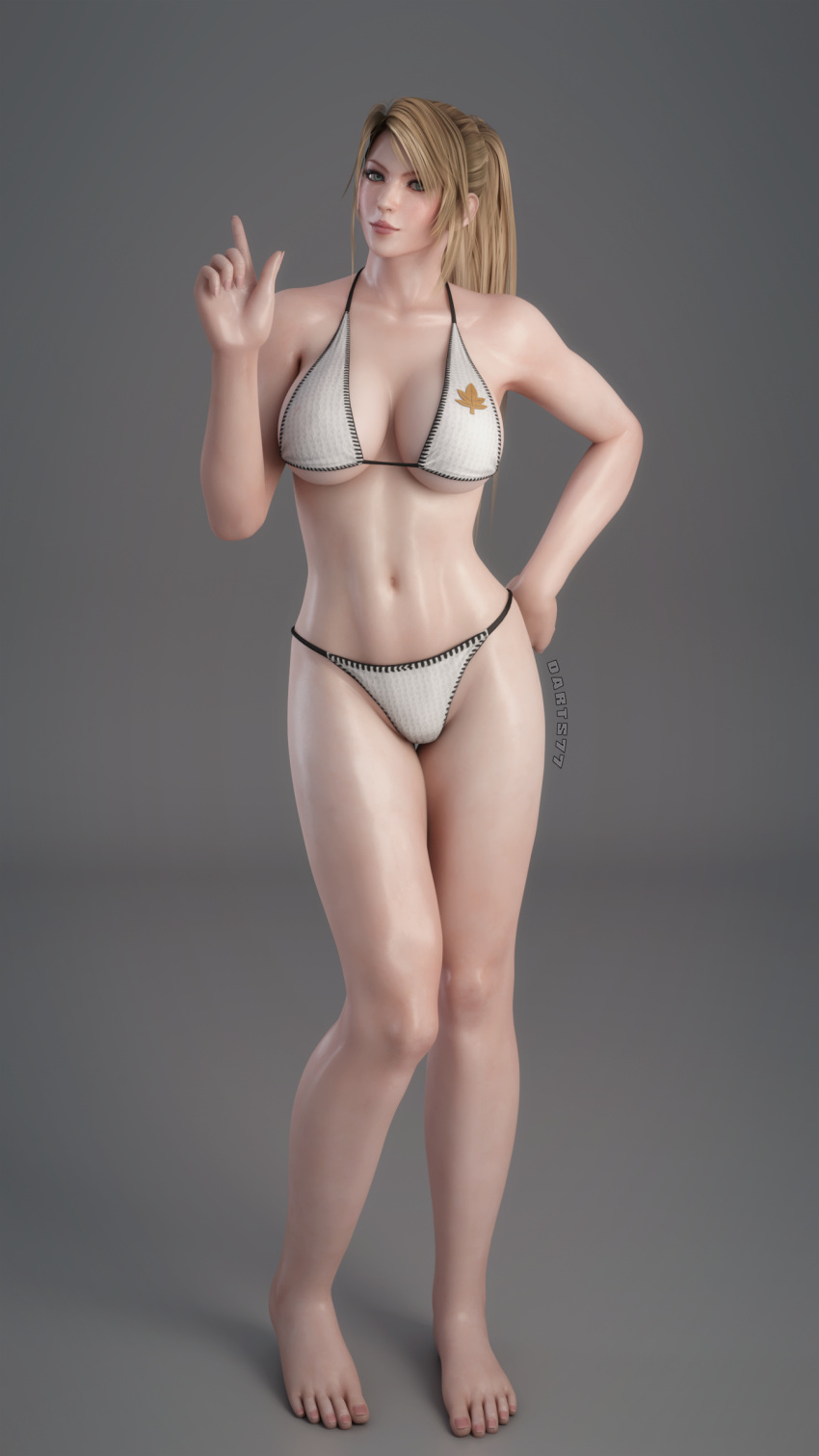 1girl alluring athletic_female bare_legs bikini blonde_hair darts77 dead_or_alive female_abs fit_female pin_up posing sarah_bryant sega tecmo virtua_fighter