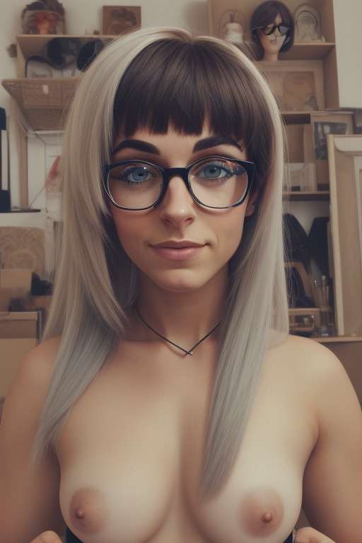 ai_generated blonde_hair brown_hair glasses looking_at_viewer necklace small_breasts