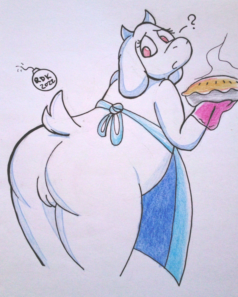 1girl 1girl anthro apron_only big_ass demon demon_girl female_only goat milf nude pussy rdk red_eyes reddragonkan solo_female toriel undertale