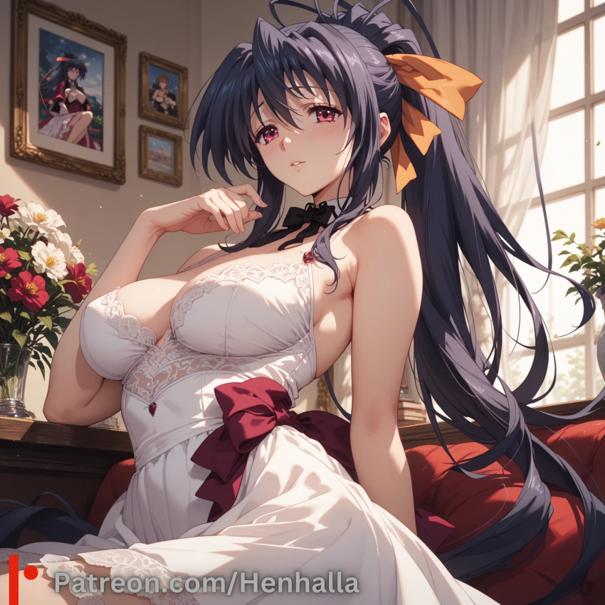 1girl 1girls ai_generated akeno big_breasts breasts dress henhalla himejima himejima_akeno solo_female young younger_female