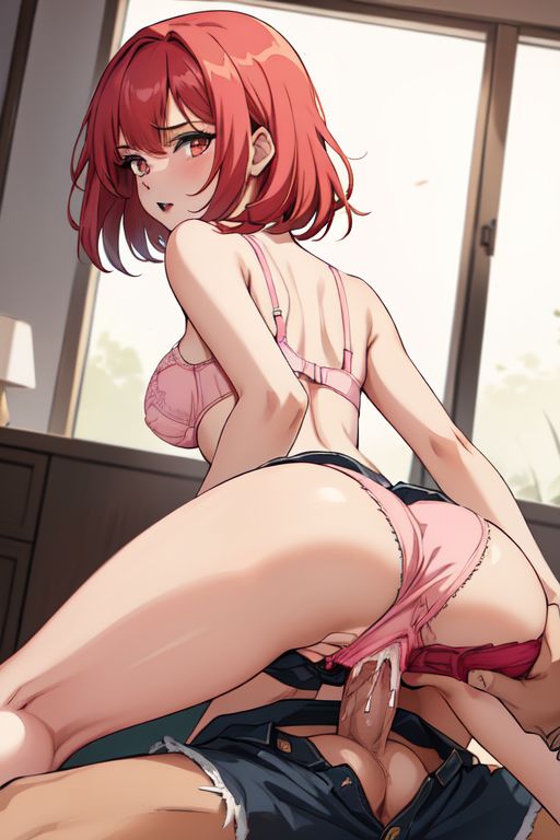 1boy 1girl ai_generated ass couple marvin_harris original_character original_characters penis penis_in_pussy pink_bra pink_panties red_hair ruby sex