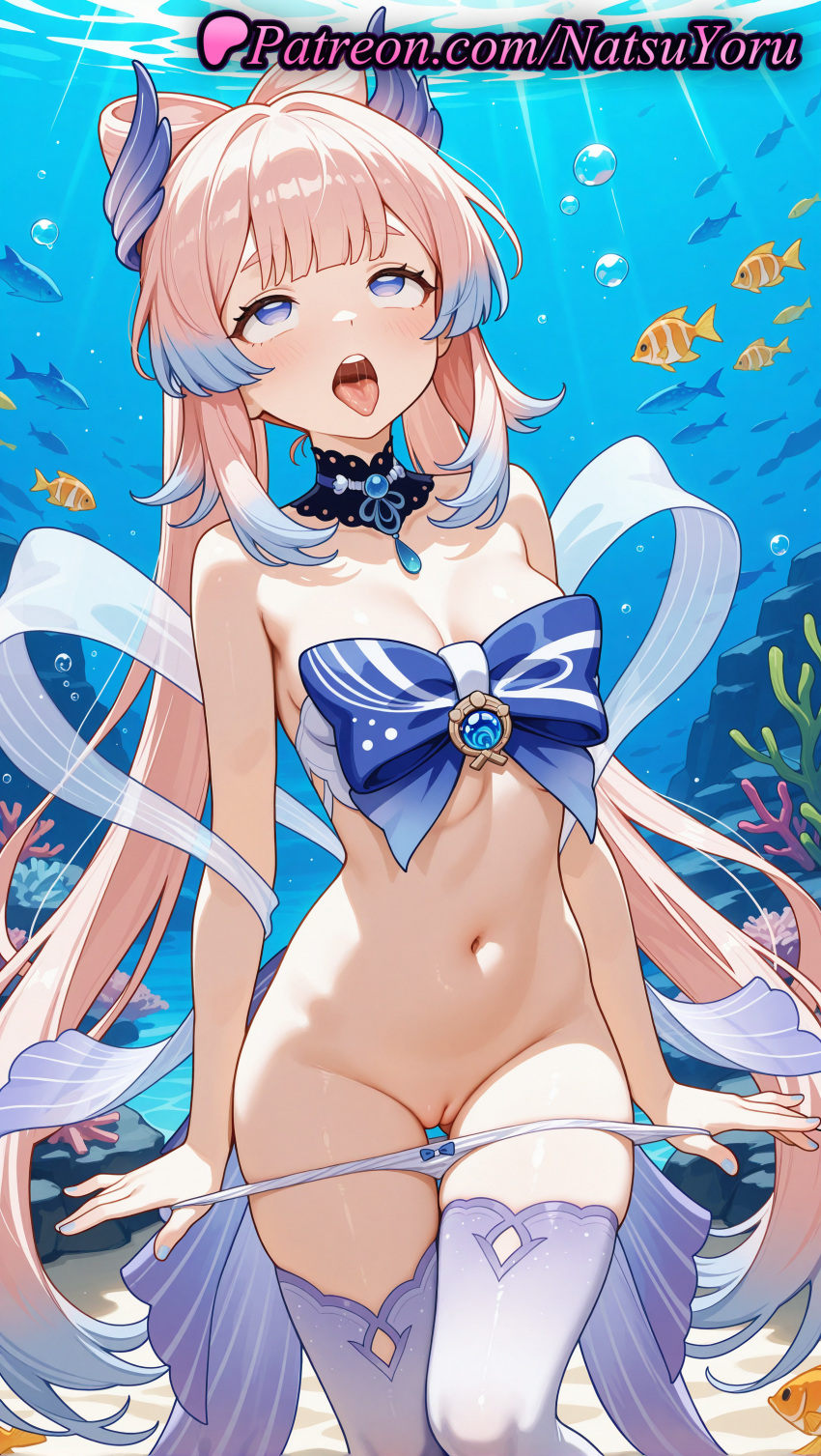 1girl ahegao ai_generated air_bubble anime anime_style asian ass_visible_through_thighs bangs bare_arms bare_shoulders big_breasts bikini blue_bow blue_eyes blue_gemstone blue_hair blunt_bangs blush bow bow-shaped_hair bow_panties bowtie bra breasts brooch bubble bust choker cleavage cleft_of_venus clothes_pull clownfish colored_tips coral cowboy_shot detached_collar feet_out_of_frame female female_focus female_only fish genshin_impact gradient_hair hair_ornament hentai high_quality high_res high_resolution lace-trimmed_choker long_hair looking_at_viewer medium_breasts multicolored_hair nail_polish natsuyoru navel open_mouth panties panty_pull patreon pink_hair pulled_by_self purple_eyes purple_thighhighs pussy rolling_eyes sangonomiya_kokomi solo solo_female stockings stomach thigh_gap thighs tongue tongue_out tropical_fish two-tone_hair uncensored underwater underwear undressing very_long_hair vision_(genshin_impact) voluptuous voluptuous_female water white_panties white_thighhighs