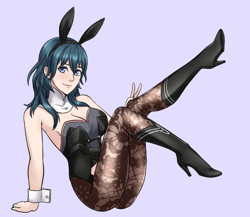 Hentai Nintendo Girl Girl Girl Alluring Alternate Costume Blue Eyes Blue Hair Breasts Bunny