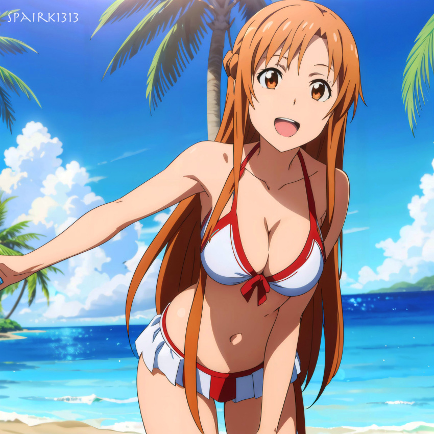 Busty Hentai 1girl Alluring Asuna Sao Auburn Hair Beach Big Breasts