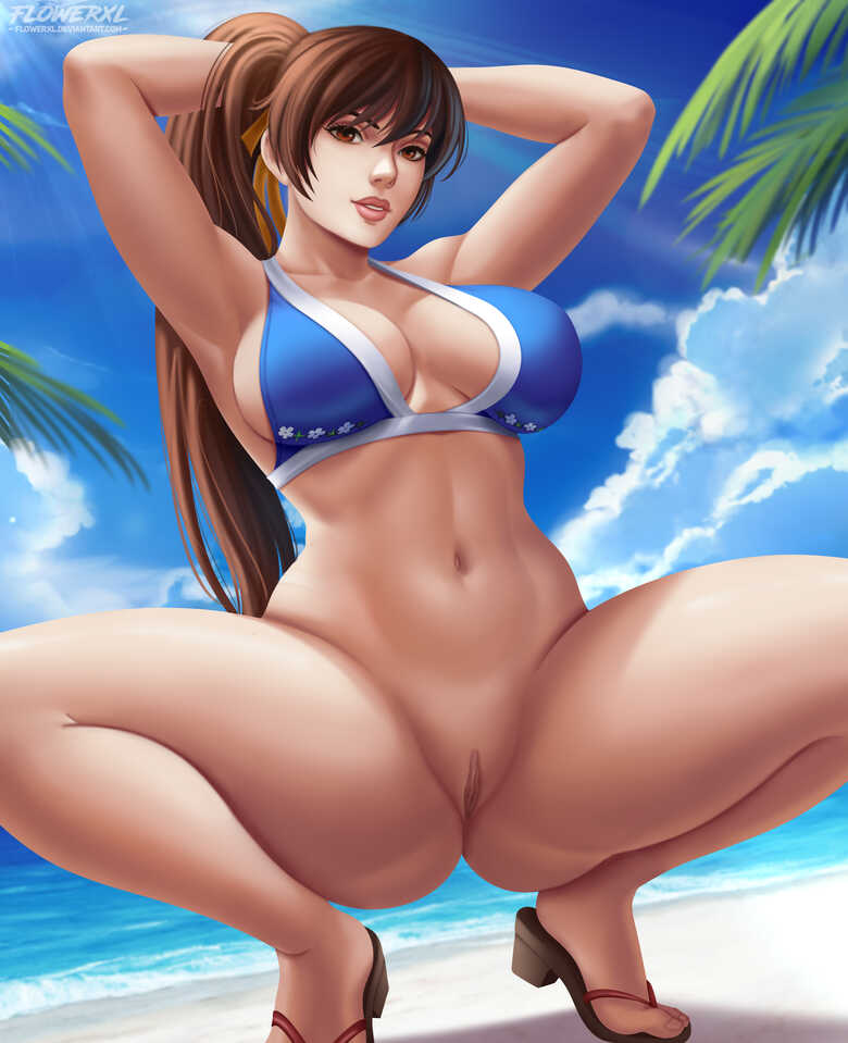 Hentai Boobs Girl Alluring Bare Legs Beach Big Breasts Bikini Bikini Top Only Breasts