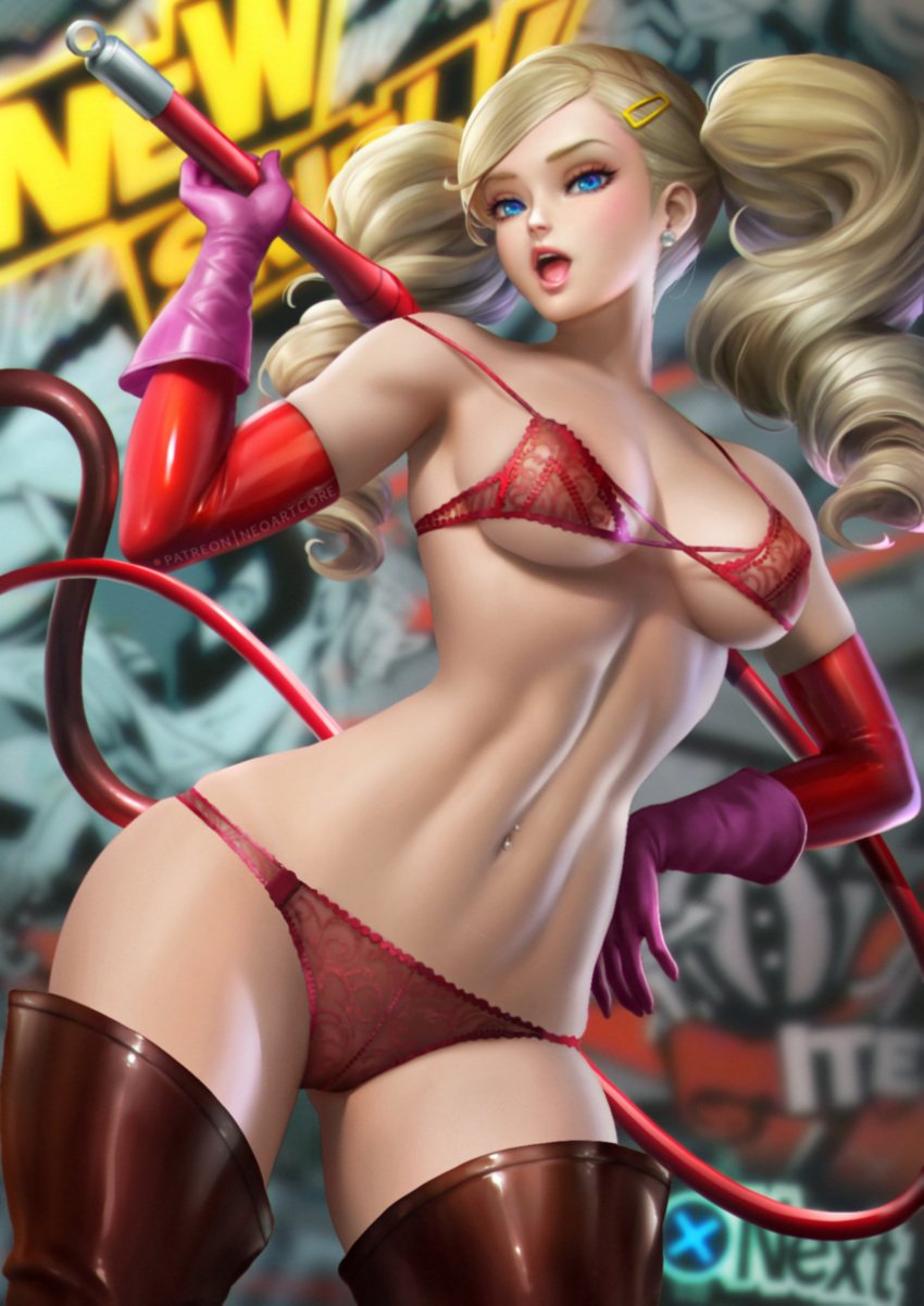 Hentai Blonde Girl Alluring Ann Takamaki Arm Gloves Athletic Female Big Breasts Blonde Hair