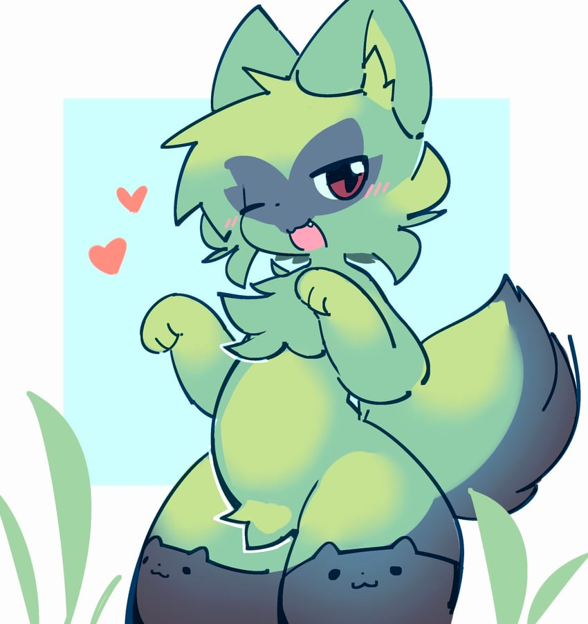 Hentai Stockings Girl Big Tail Blush Blush Cat Cute Grass Grass Type Pokemon Green Fur