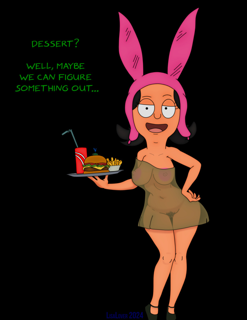 big_breasts bob's_burgers food hamburger large_areolae lisalover louise_belcher standing transparent_clothing