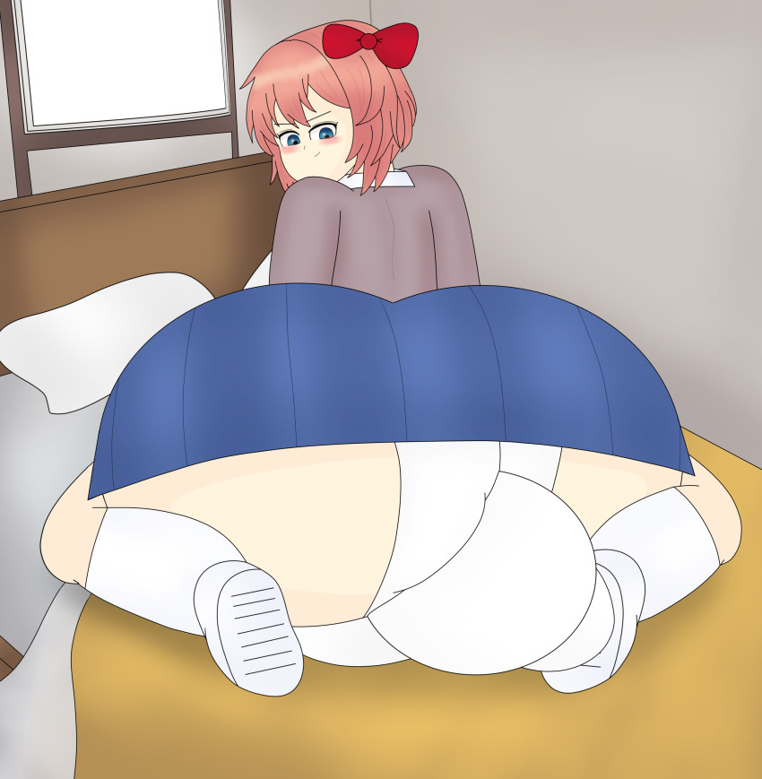 ass ass big_ass doki_doki_literature_club facesit facesitting fat_ass giant_ass maika88 sayori_(doki_doki_literature_club) sitting_on_person