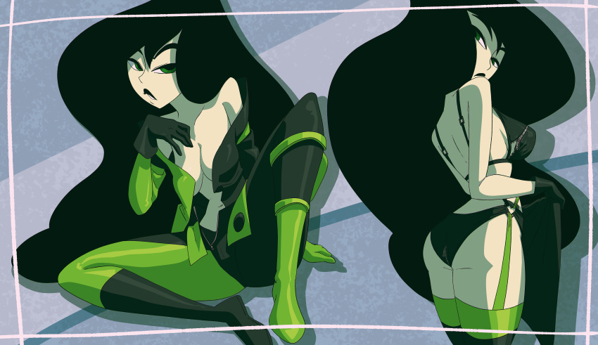 ass black_hair clothing disney disney_channel female female_focus female_only green_eyes green_hair green_skin inker_comics inkershike kim_possible long_hair panties shego solo_female tagme undressing