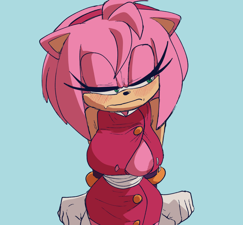 1girl amy_rose amy_rose_(boom) anthro big_breasts blush breast_slip breasts_out coolerinker embarrassed green_eyes hedgehog inker_comics inkershike nipple_slip no_bra sega sonic_boom sonic_the_hedgehog_(series) wardrobe_malfunction