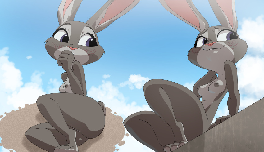 1girl 1girl 1girls absurd_res anthro areola breasts bunny_ears bunny_tail furry grey_fur humanoid inkershike judy_hopps nipples nude small_breasts thick_thighs thighs two_tone_fur very_high_resolution zootopia