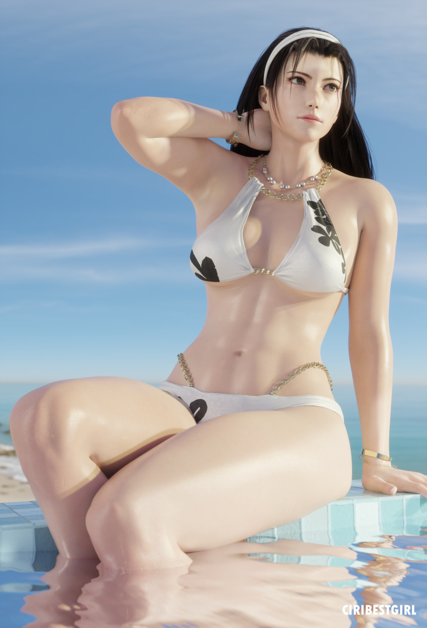 1girl 3d abs alluring arms_up athletic athletic_female big_ass big_breasts bikini breasts ciribestgirl cleavage female_focus female_only fit_female high_res image_set jun_kazama kazama_jun light-skinned_female light_skin milf namco navel outside pool poolside swimming_pool tekken tekken_2 tekken_8 tekken_tag_tournament tekken_tag_tournament_2 thick_thighs thighs wet